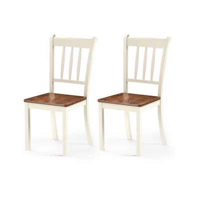 Quikfurn Set Of 2 Solid Wood White Mission Style Armless Dining Chair With Brown Seat
