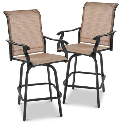 Quikfurn Set Of 2 Tan All-weather Mesh Swivel Barstools