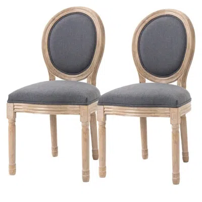 Quikfurn Set Of 2 Vintage Upholstered Armless Curved Back Dining Chairs Grey Wash