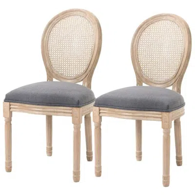 Quikfurn Set Of 2 Vintage Upholstered Armless Rattan Back Dining Chairs Grey Wash