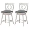 Quikfurn Set Of 2 White Wood 24-in Counter Height Farmhouse Swivel Cushion Seat Barstools