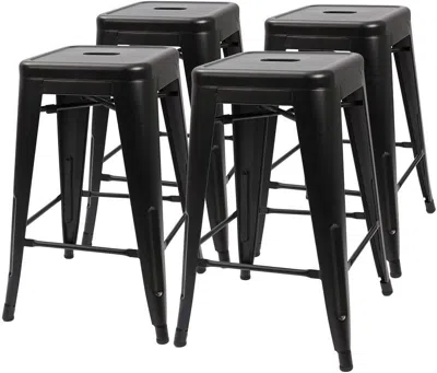 Quikfurn Set Of 4 - 24-in. Indoor/outdoor Backless Stacking Black Metal Barstools In Pink