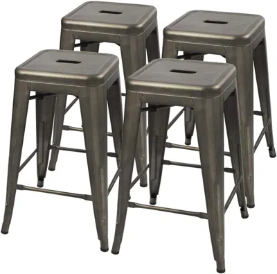 Quikfurn Set Of 4 - 24-in. Indoor/outdoor Backless Stacking Metal Grey Metal Barstools In Brown