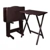 Quikfurn Set Of 4 - Folding Tv Tray Table Set With Stand In Dark Brown Wood Finish
