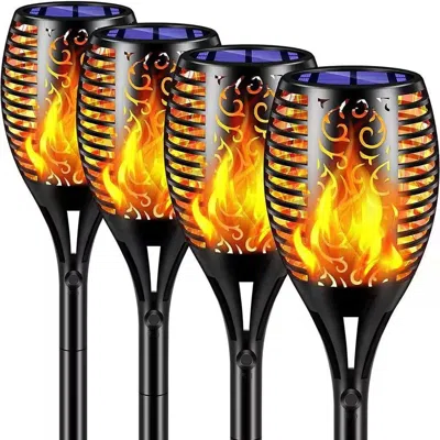Quikfurn Set Of 4 - Outdoor Solar Lights Led Tiki Torch Polynesian Style Path Lighting In Yellow