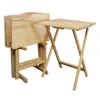 Quikfurn Set Of 4 - Solid Wood Folding Tv Tray Table Set With Stand In Natural Finish