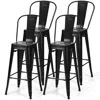 Quikfurn Set Of 4 Black 30" Height High Back Metal Industrial Bar Stools