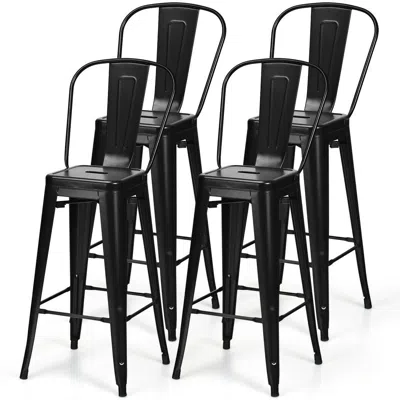 Quikfurn Set Of 4 Black 30" Height High Back Metal Industrial Bar Stools