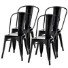 Quikfurn Set Of 4 Indoor Outdoor Black Metal Stacking Bistro Dining Chairs