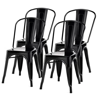 Quikfurn Set Of 4 Indoor Outdoor Black Metal Stacking Bistro Dining Chairs