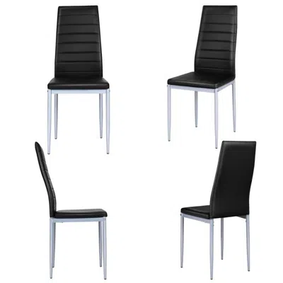 Quikfurn Set Of 4 Modern High Back Black Pvc Leather Dining Chairs With Metal Legs