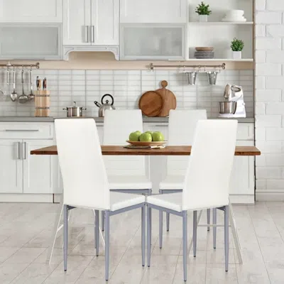 Quikfurn Set Of 4 Modern High Back White Pvc Leather Dining Chairs With Metal Legs