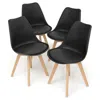 Quikfurn Set Of 4 Modern Mid-century Style Black Pu Leather Dining Chairs With Wood Legs