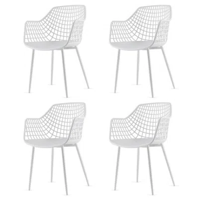 Quikfurn Set Of 4 Modern Mid-century White Mesh Dining Chair With Ergonomic Backrest