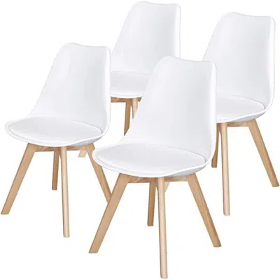 Quikfurn Set Of 4 Modern White Shell Dining Chair Upholstered Padded Seat W/ Beechwood Legs
