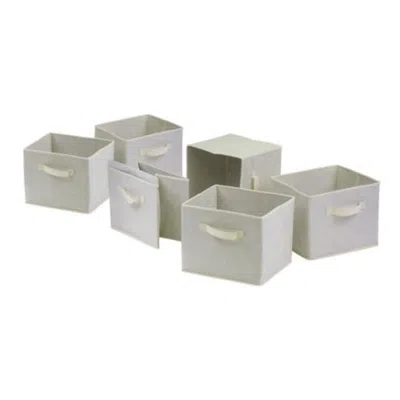 Quikfurn Set Of 6 Foldable Fabric Storage Baskets In Beige