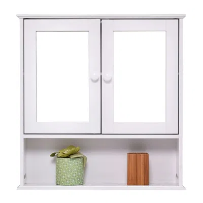 Quikfurn Simple Bathroom Mirror Wall Cabinet In White Wood Finish 23 X 22 Inch In Blue