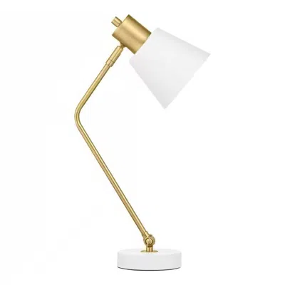 Quikfurn Simple Modern Gold Metal Finish Desk Light Table Lamp With White Shade In Burgundy