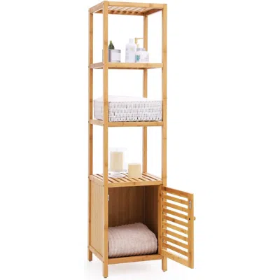 Quikfurn Slim 3-shelf Bamboo Wood Bookcase Shelving Unit With Bottom Storage Cabinet