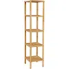 Quikfurn Slim 4-shelf Natural Bamboo Wooden Shelving Unit Storage Rack Bookcase