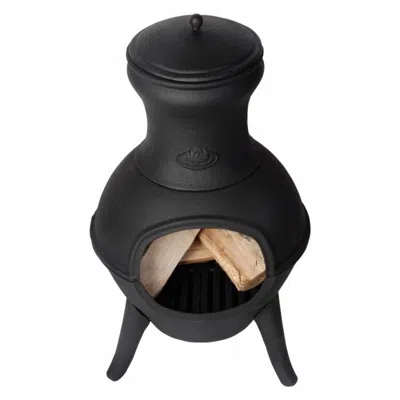 Quikfurn Small Black Outdoor Cast Iron Chimenea Wood Burning Fire Pit