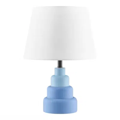 Quikfurn Small Blue Desk Light Table Lamp With White Fabric Shade For Bedside Nightstand