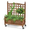 Quikfurn Solid Fir Wood Outdoor Raised Garden Bed Planter Box Cart On Wheels With Trellis