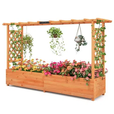 Quikfurn Solid Fir Wood Rectangle Raised Garden Bed With Side Trellis