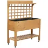 Quikfurn Solid Fir Wood Trellis Elevated Garden Raised Planter Bed With Wheels