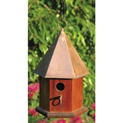 Quikfurn Solid Mahogany Wood Songbird Birdhouse With Shiny Copper Roof In Brown