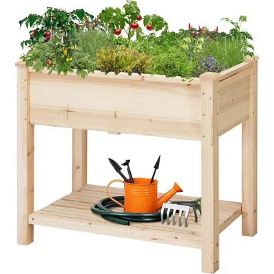 Quikfurn Solid Wood 2-tier Raised Garden Bed Planter Bed With Bottom Storage Shelf
