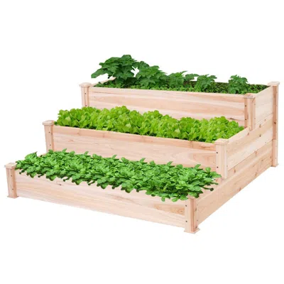 Quikfurn Solid Wood 4 Ft X 4 Ft Raised Garden Bed Planter 3-tier In Brown