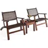 Quikfurn Solid Wood And Rattan 3-piece Outdoor Patio Furniture Table Chairs Set