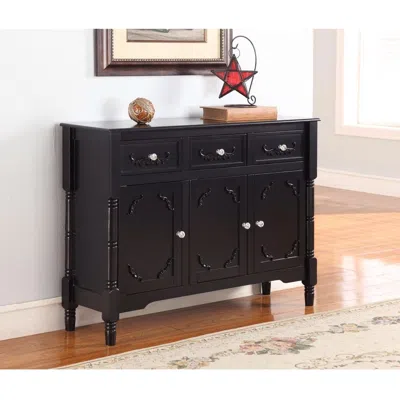 Quikfurn Solid Wood Black Finish Sideboard Console Table With Storage Drawers