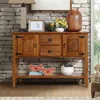 Quikfurn Solid Wood Farmhouse Console Table Buffet Cabinet With Storage Drawers In Brown
