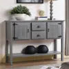 Quikfurn Solid Wood Farmhouse Sofa Table Sideboard Cabinet With Storage Drawers In Grey