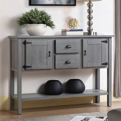 Quikfurn Solid Wood Farmhouse Sofa Table Sideboard Cabinet With Storage Drawers In Grey In Gray