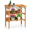 Quikfurn Solid Wood Outdoor Garden Bench Table With Bottom Storage Shelves And Metal Top