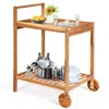 Quikfurn Solid Wood Rolling Serving Cart Kitchen Island With Bottom Shelf