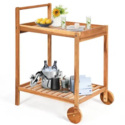 Quikfurn Solid Wood Rolling Serving Cart Kitchen Island With Bottom Shelf