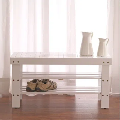 Quikfurn Solid Wood Shoe Rack Entryway Storage Bench In White