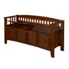 Quikfurn Split Seat Storage Accent Bench In Walnut Wood Finish