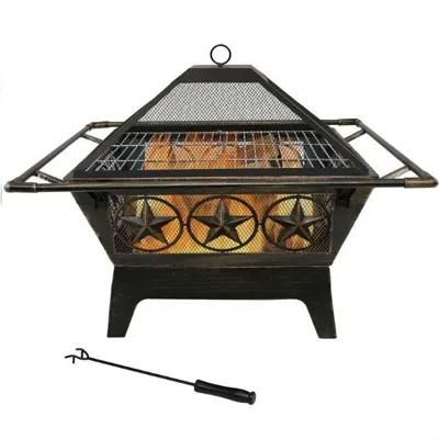 Quikfurn Square Outdoor Steel Wood Burning Fire Pit With Star Design