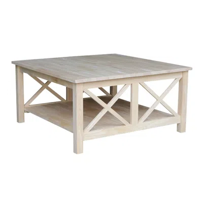 Quikfurn Square Unfinished Solid Wood Coffee Table With Bottom Shelf