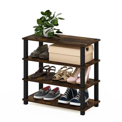 Quikfurn Stackable 4-shelf Black Brown Wood Shoe Rack - Holds Up To 12 Pair Of Shoes