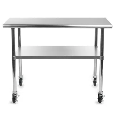 Quikfurn Stainless Steel 48 X 24-inch Kitchen Prep Table With Casters