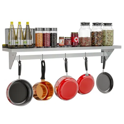 Quikfurn Stainless Steel Heavy Duty Wall Shelf With Pot Rack - 12 Inches X 60 Inches