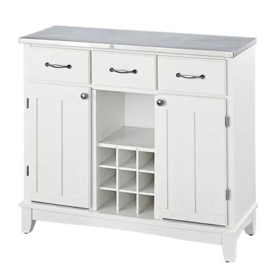 Quikfurn Stainless Steel Top Kitchen Island Sideboard Cabinet Wine Rack In White
