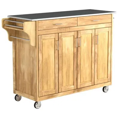 Quikfurn Stainless Steel Top Wooden Kitchen Cart Island With Casters