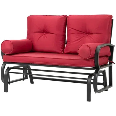 Quikfurn Steel Outdoor Garden Patio Rocking Glider Chair Loveseat With Red Cushions